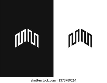 Initial letter MM design logo line art monogram. Minimalist modern logo. Linear creative symbol. Business sign, identity, label, badge. Negative or black and white vector template design.