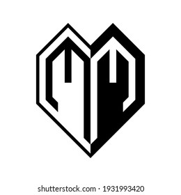 Initial letter mm heart half geometric negative space logo vector