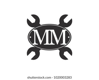 Initial letter MM logo automotive club with crossed wrench black