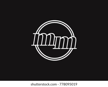 Initial letter mm lowercase outline inside the circle logo template white on black background