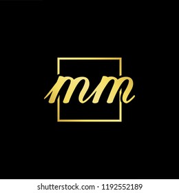 Initial letter MM minimalist art monogram shape logo, gold color on black background