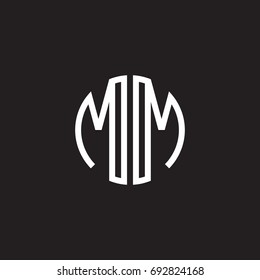 Letra inicial MM, logotipo de forma de círculo de arte de línea minimalista, color blanco sobre fondo negro