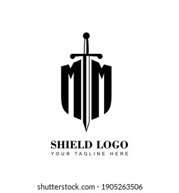 Initial Letter MM Shield shape and sword logo template