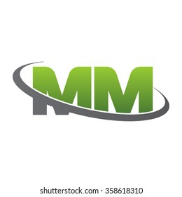 initial letter MM swoosh ring company logo green gray

