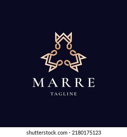 initial letter MMM with crown gold color line outline logo