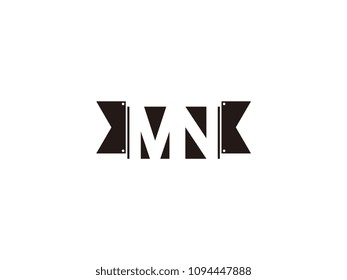 Initial letter mn black ribbon logo design