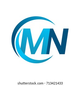 initial letter MN logotype company name blue circle and swoosh design. vector logo for business and company identity.