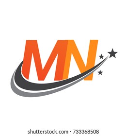 initial letter MN logotype company name colored orange and grey swoosh star design. vector logo for business and company identity.