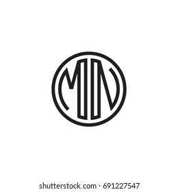 Initial letter MN, minimalist line art monogram circle logo, black color