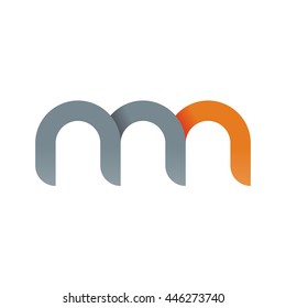 initial letter mn modern linked circle round lowercase logo orange gray