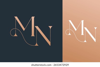 Ilustración vectorial inicial del diseño del logotipo de la letra MN NM para la pareja, la boda, y el negocio
