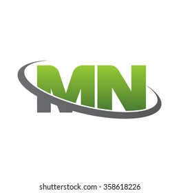 initial letter MN swoosh ring company logo green gray


