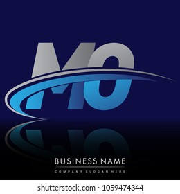 initial letter MO logotype company name colored blue and grey swoosh design. vector logo for business and company identity.