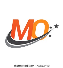 initial letter MO logotype company name colored orange and grey swoosh star design. vector logo for business and company identity.