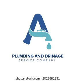 Initial Letter A for Modern Plumbing Drainage, Sanitation Home Repair, Maintenance Service Company Logo design Idea. Pipe Service Business Logo