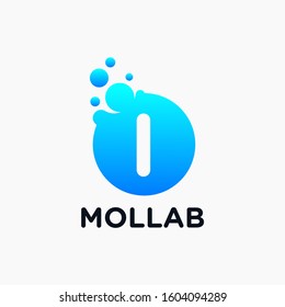 initial Letter I with molecule element. Lab, liquid, atom Design concept. Design Vector with Dots and Bubbles. perfect for technology, digital, software, network and science brand. - vector
