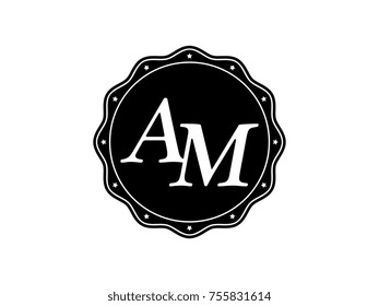 Initial letter AM monogram logo black seal stamp lace