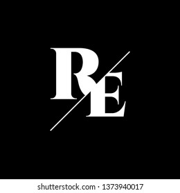 Initial Letter RE Monogram Sliced. Logo template isolated on black background