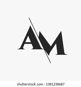 Initial Letter AM Monogram Sliced. Modern logo template isolated on gray background