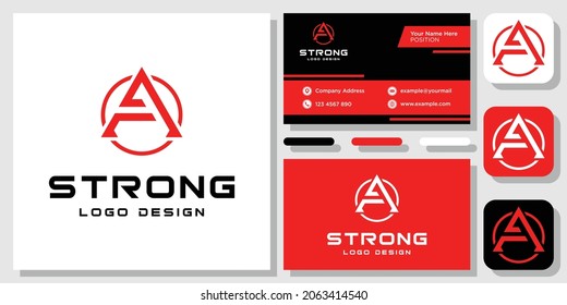 Initial Letter A Monogram Strong Red Triangle Masculine logo design inspiration with Layout Template Business Card