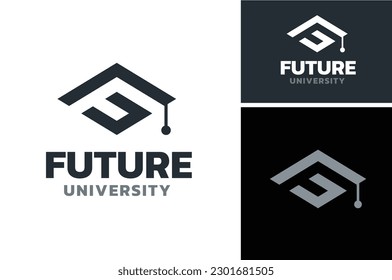 Initial Letter Monogram UF FU graduation mortarboard hat cap academic student college school university logo design
