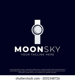 Initial Letter I with Moon Logo Design. White Shape Circle. Usable for Business and Branding Logos