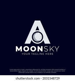 Initial Letter A with Moon Logo Design. White Shape Circle. Usable for Business and Branding Logos