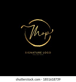 Letra inicial MOP. Plantilla de diseño de logotipo de firma de monograma. Concepto de logotipo mínimo para empresas y empresas.