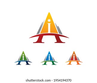 initial letter of A and I as mountain above curved land 