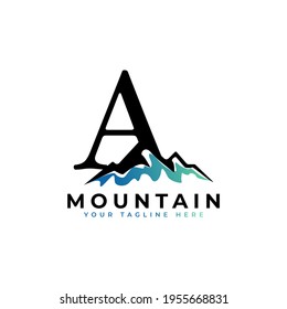 Initial Letter A Mountain Logo. Explore Mountain Adventure Symbol Company Logo Template Element.