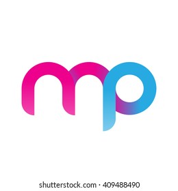 initial letter mp linked round lowercase logo pink blue purple