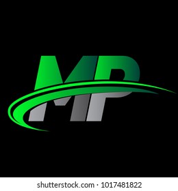 initial letter MP logotype company name colored green and black swoosh design. vector logo for business and company identity.