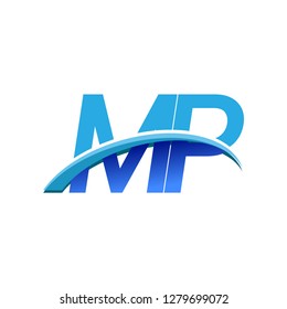 initial letter MP logotype company name colored blue and swoosh design. vector logo for business and company identity.