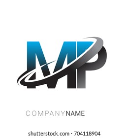 initial letter MP logotype company name colored blue and grey swoosh design. logo design for business and company identity.