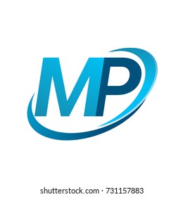 initial letter MP logotype company name colored blue swoosh design concept. vector logo for business and company identity.