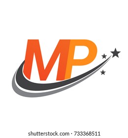 initial letter MP logotype company name colored orange and grey swoosh star design. vector logo for business and company identity.