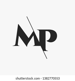 Initial Letter MP Monogram Sliced. Modern logo template isolated on gray background
