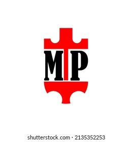 Ursprüngliche Buchstaben MP roten Kronenschild einfache Logo. Minimal und einzigartig.