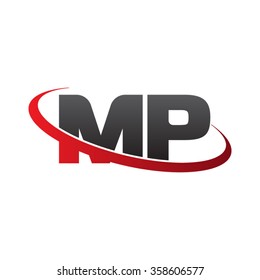 initial letter MP swoosh ring company logo red black