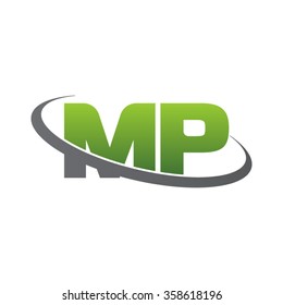 initial letter MP swoosh ring company logo green gray

