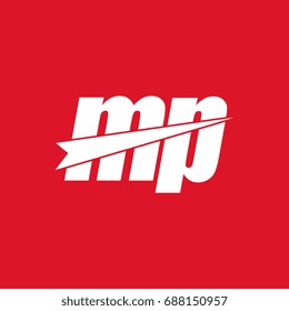 initial letter mp white flat logo vector in red background