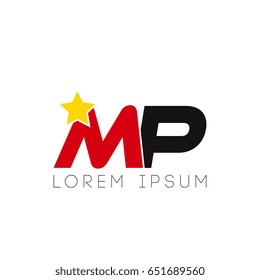 Initial letter mp yellow star logo red black