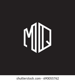 Initial letter MQ, minimalist line art monogram hexagon shape logo, white color on black background