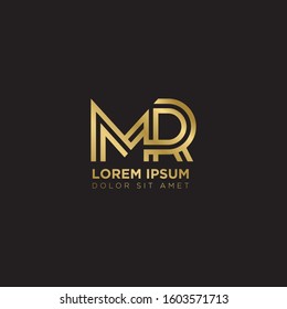 Initial Letter MR linked uppercase overlap modern gold logo vector design template. Suitable for business, consulting group company.