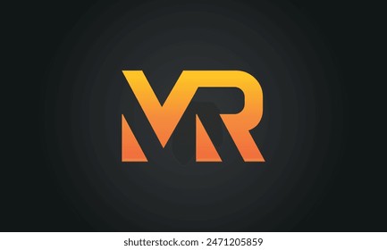 Initial Letter MR Logo Design mit Swoosh. Kreatives und modernes MR-Logo-Design auf schwarzem Hintergrund.