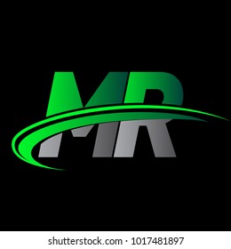 initial letter MR logotype company name colored green and black swoosh design. vector logo for business and company identity.