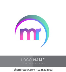 initial letter MR logotype company name, coloreful and swoosh design. vector logo for business and company identity.