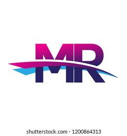 initial letter MR logotype company name colored blue and magenta swoosh design. vector logo for business and company