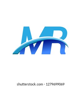 initial letter MR logotype company name colored blue and swoosh design. vector logo for business and company identity.