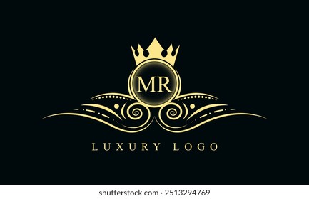 Initial letter MR luxury logo design. MR Luxurious Royal golden Logo design